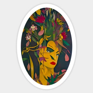 Contemporary Abstract Woman with Flowers for Hair Art Sticker